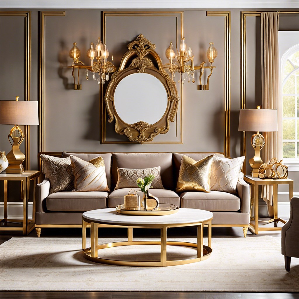 use gold accents like frames and lamps for a touch of luxury