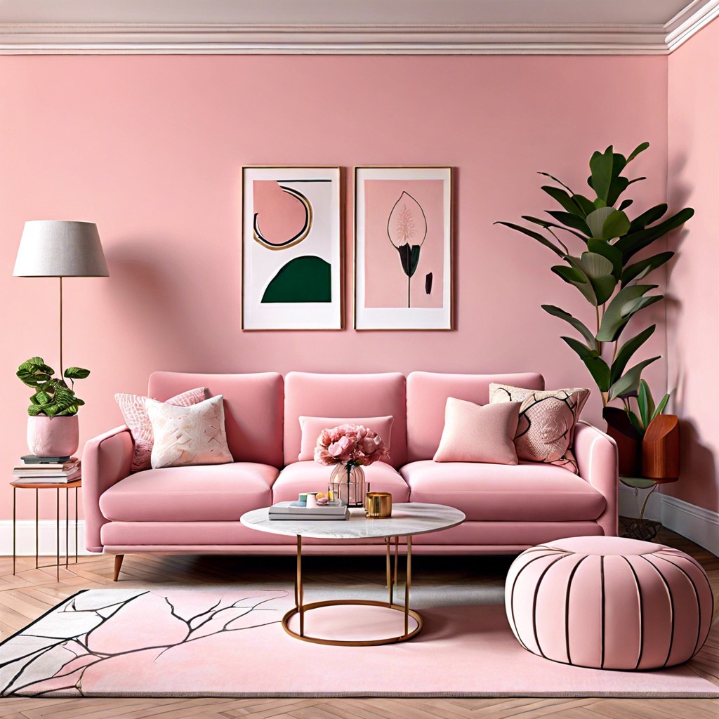 use pastel pink walls and a brighter pink sofa for a soft cohesive look