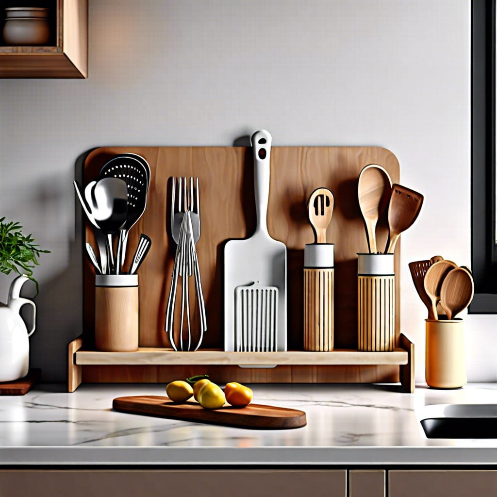 use vertical storage racks for utensils