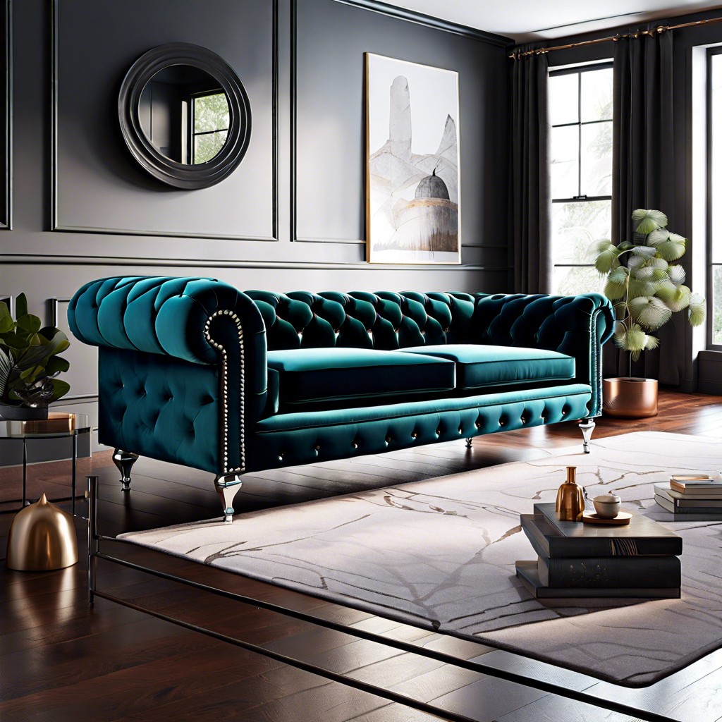 velvet chesterfield with chrome legs for a contemporary twist