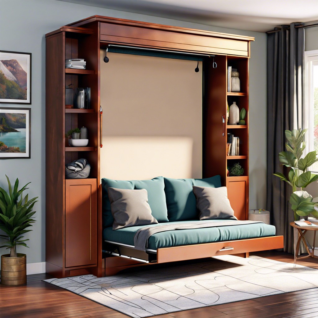 vertical murphy bed with sofa setup