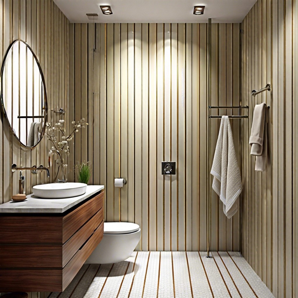 vertical stripe tiles to create the illusion of higher ceilings