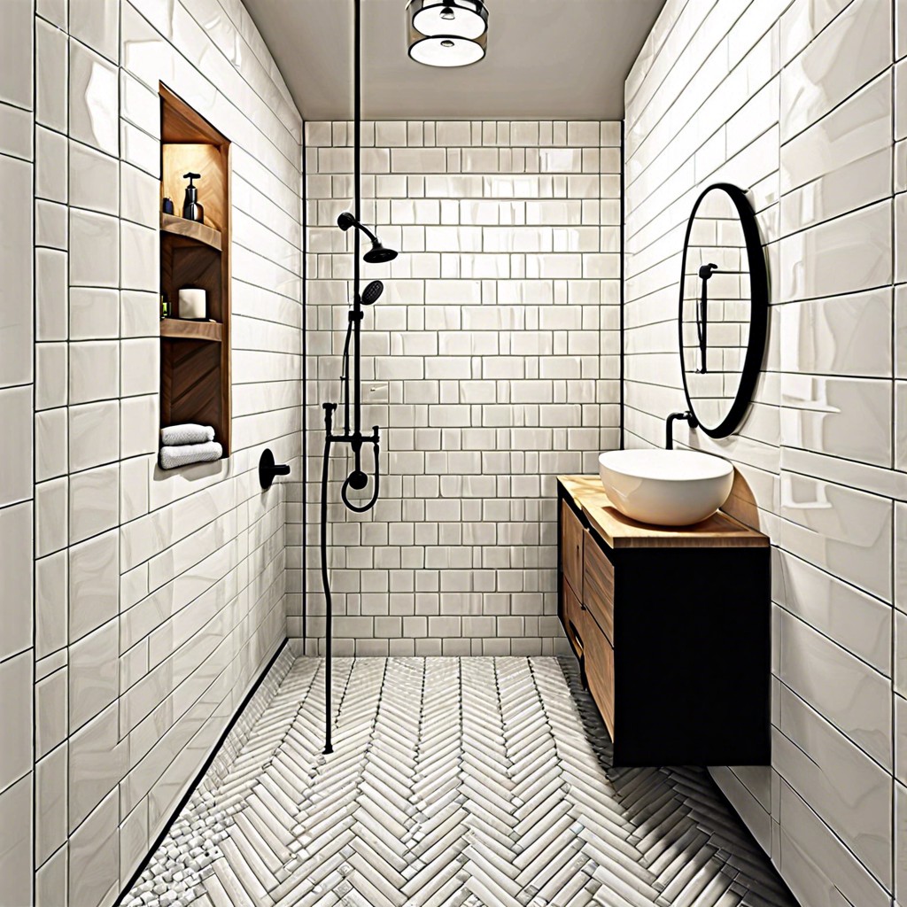 vertical subway tiles in a herringbone pattern