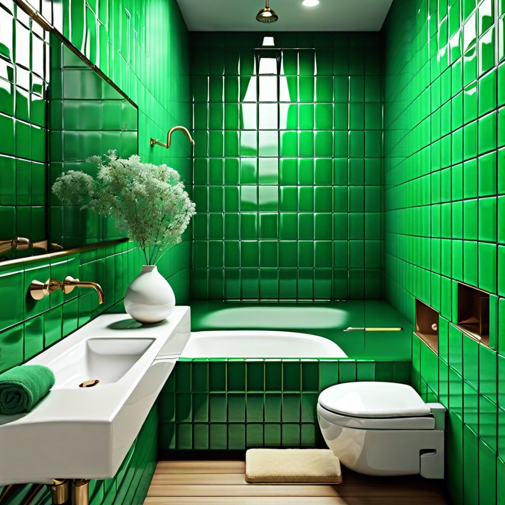 vertical subway tiles in emerald green