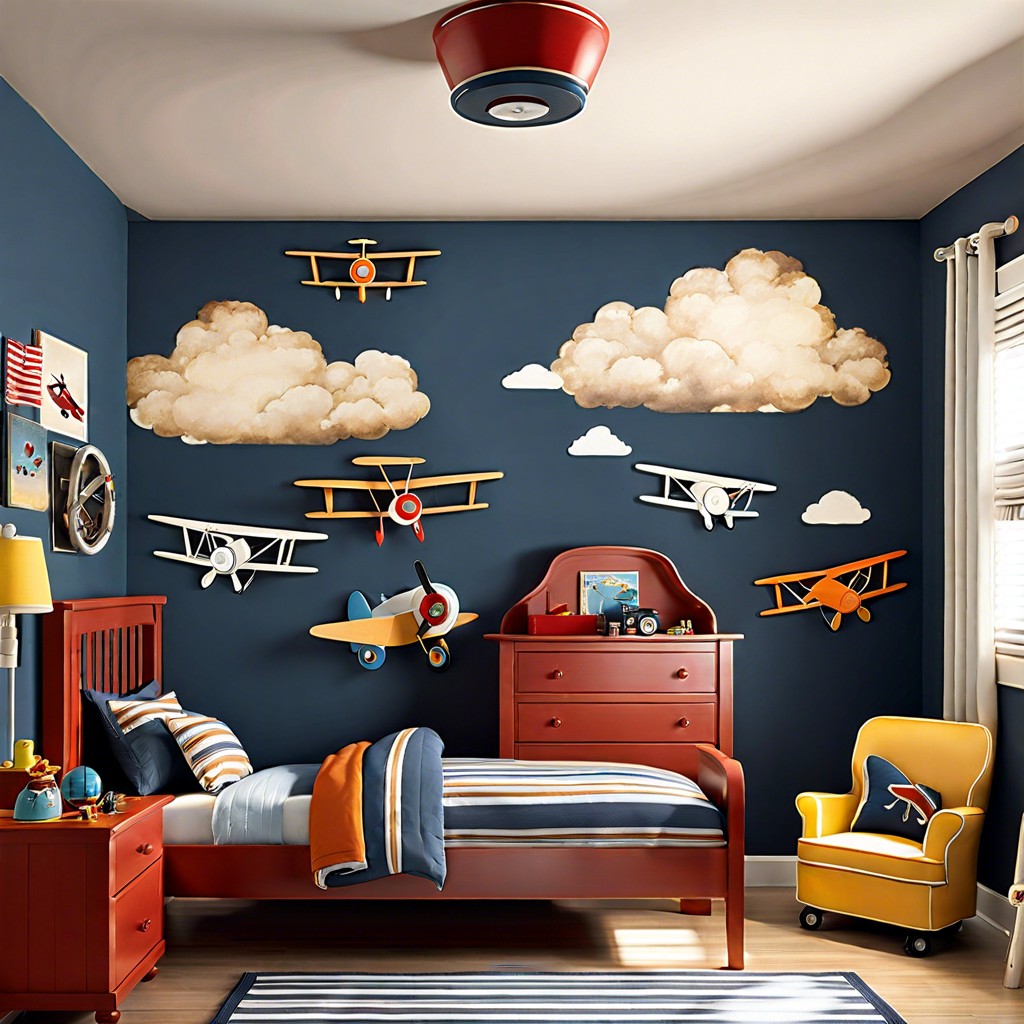 vintage airplane and cloud motifs