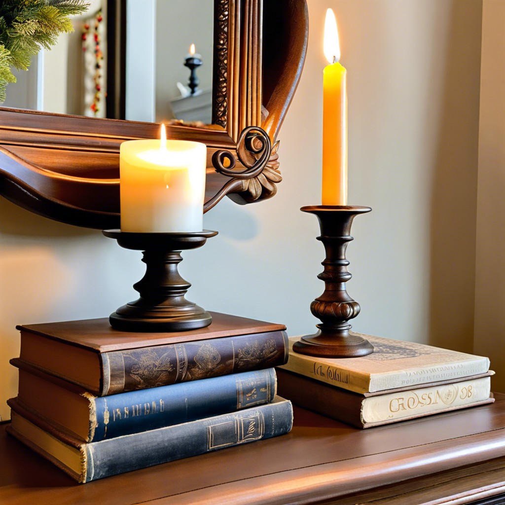 vintage books and a candle