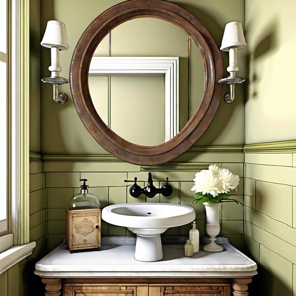 vintage chic with an antique mirror and classic pedestal sink