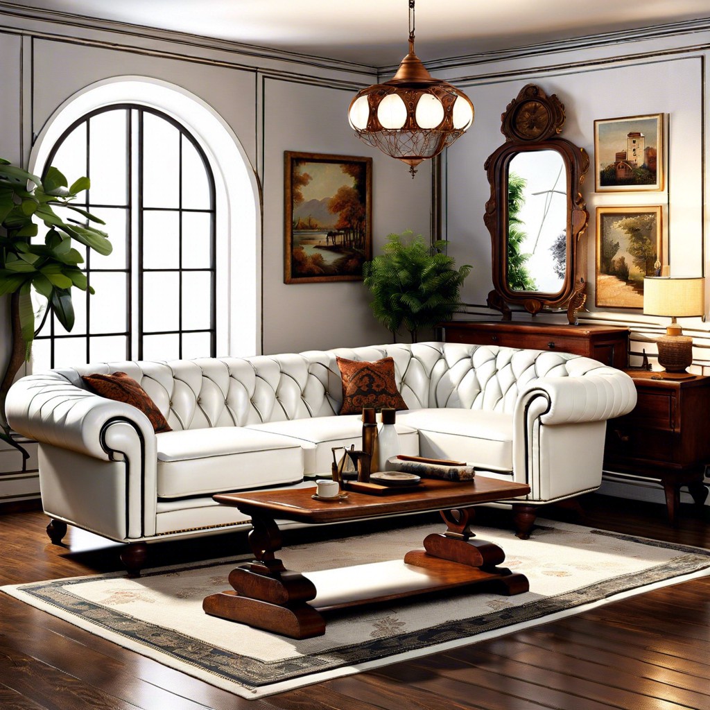 vintage flair match the sofa with antique accents and retro furniture for a nostalgic atmosphere