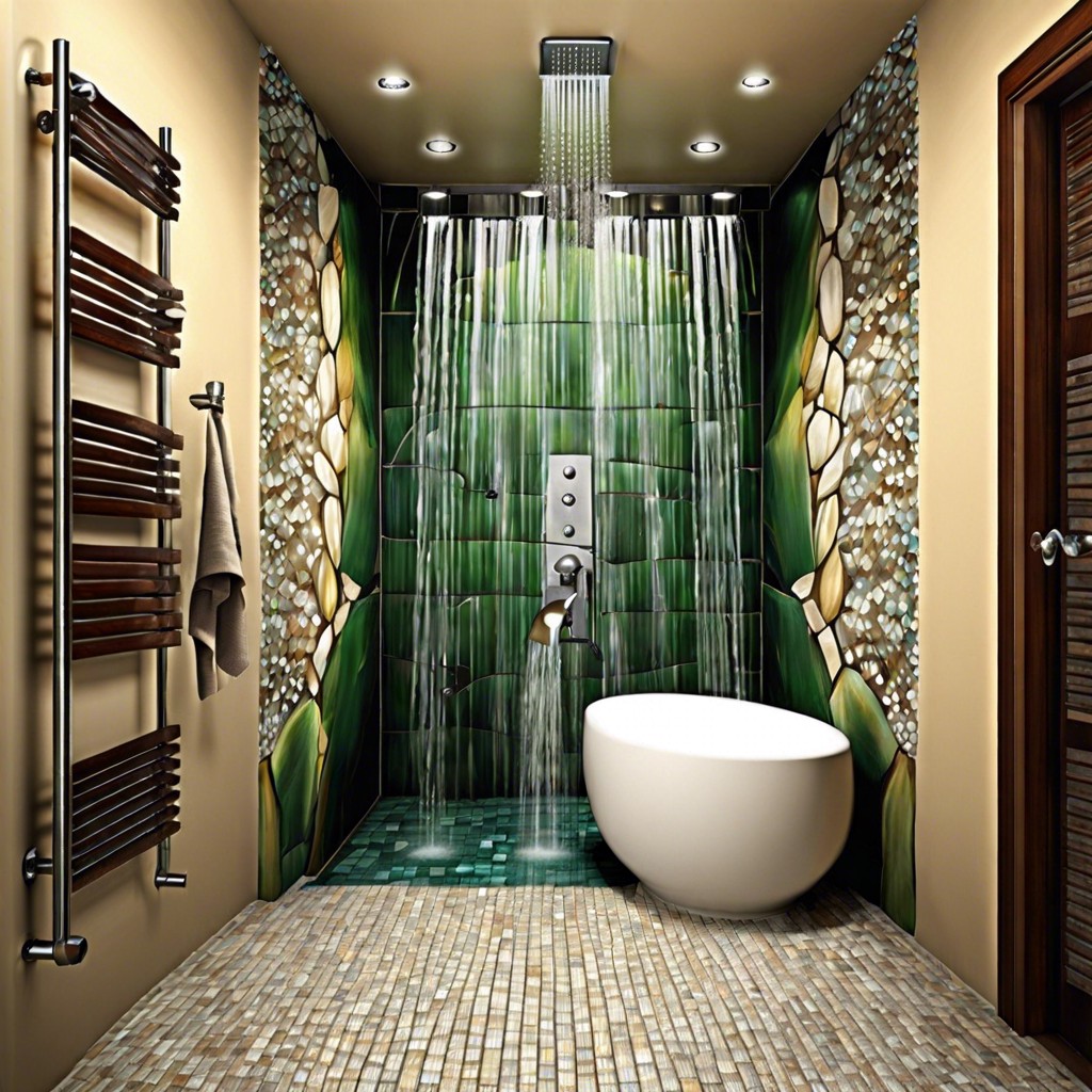 waterfall mosaic tiles from ceiling to floor