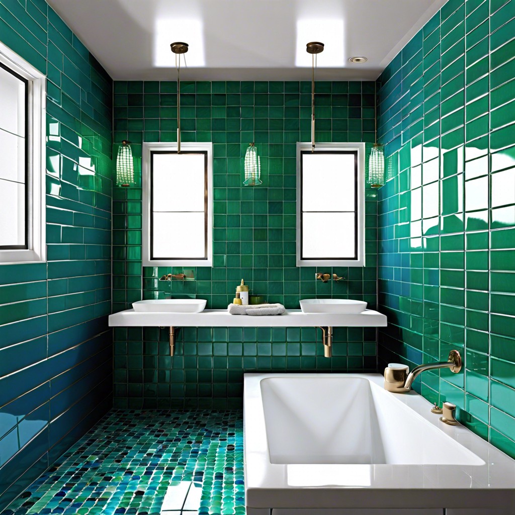 waterfall mosaic use small glass tiles in blues and greens