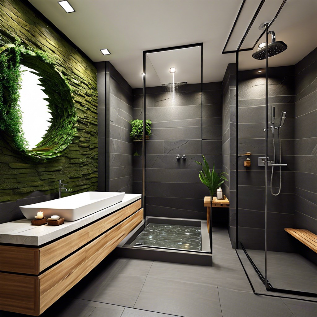 waterfall shower with slate walls