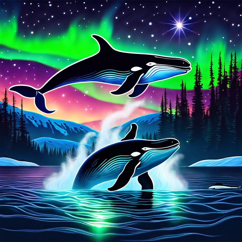 whales under northern lights