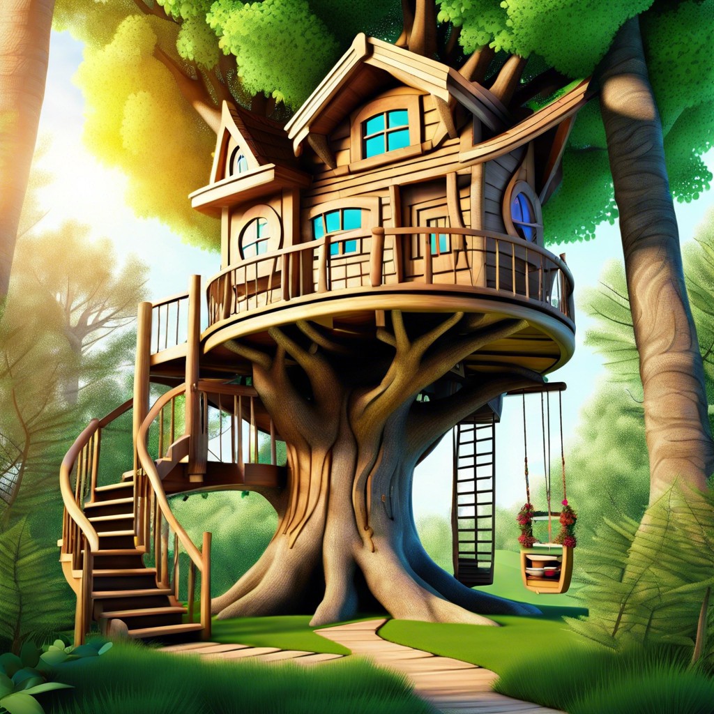 whimsical treehouses paint fantastical treehouses nestled in forest trees