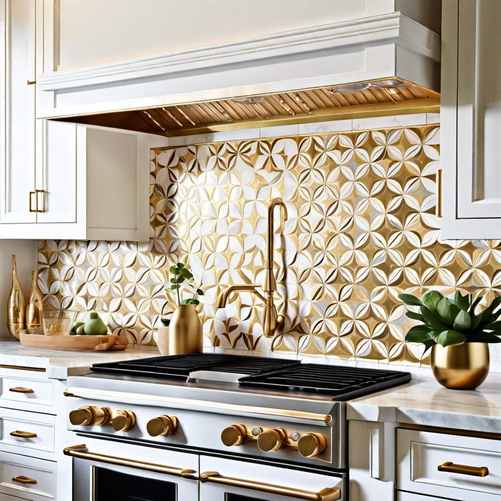 white and gold patterned tiles