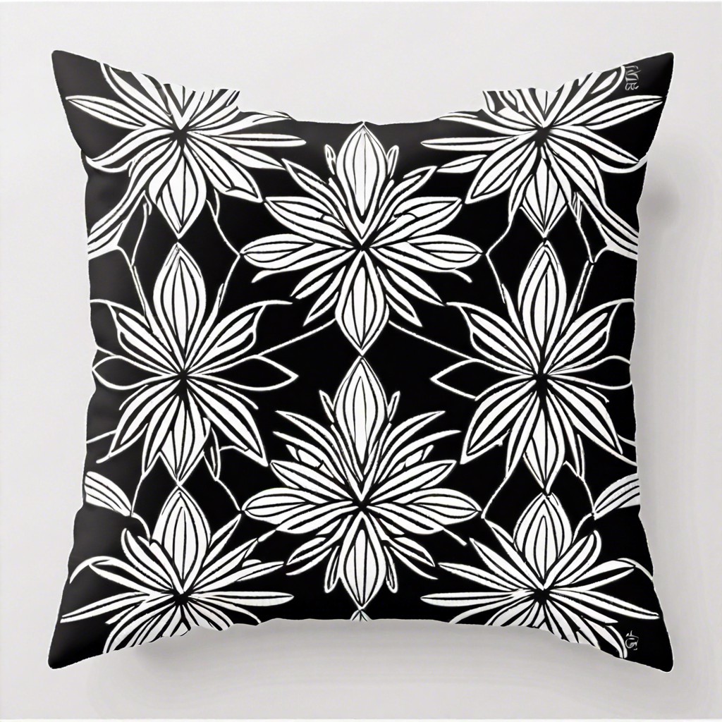 white geometric patterns on black linen