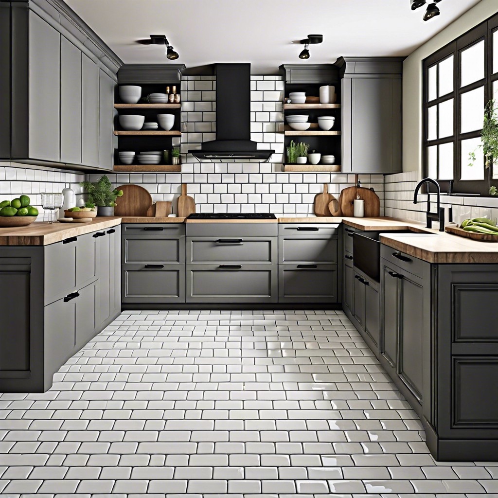 white subway tile with gray grout