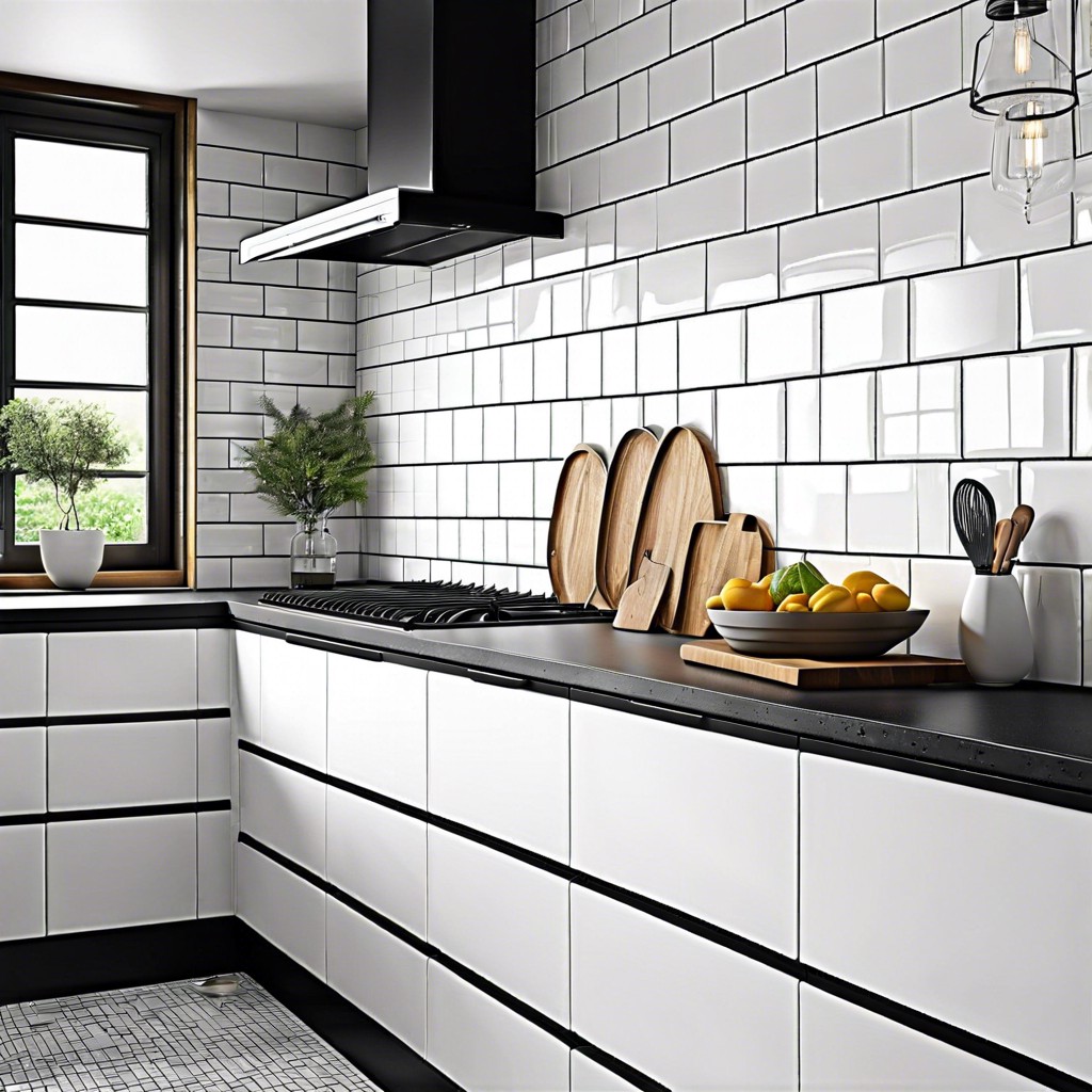 white subway tiles with black grout