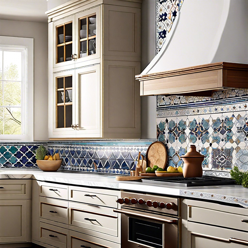 white tiles with moroccan inspired design