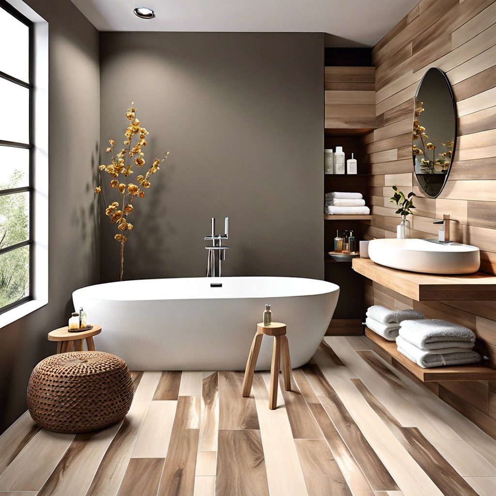 wood effect porcelain tiles that mimic natural wood for a warm ambiance