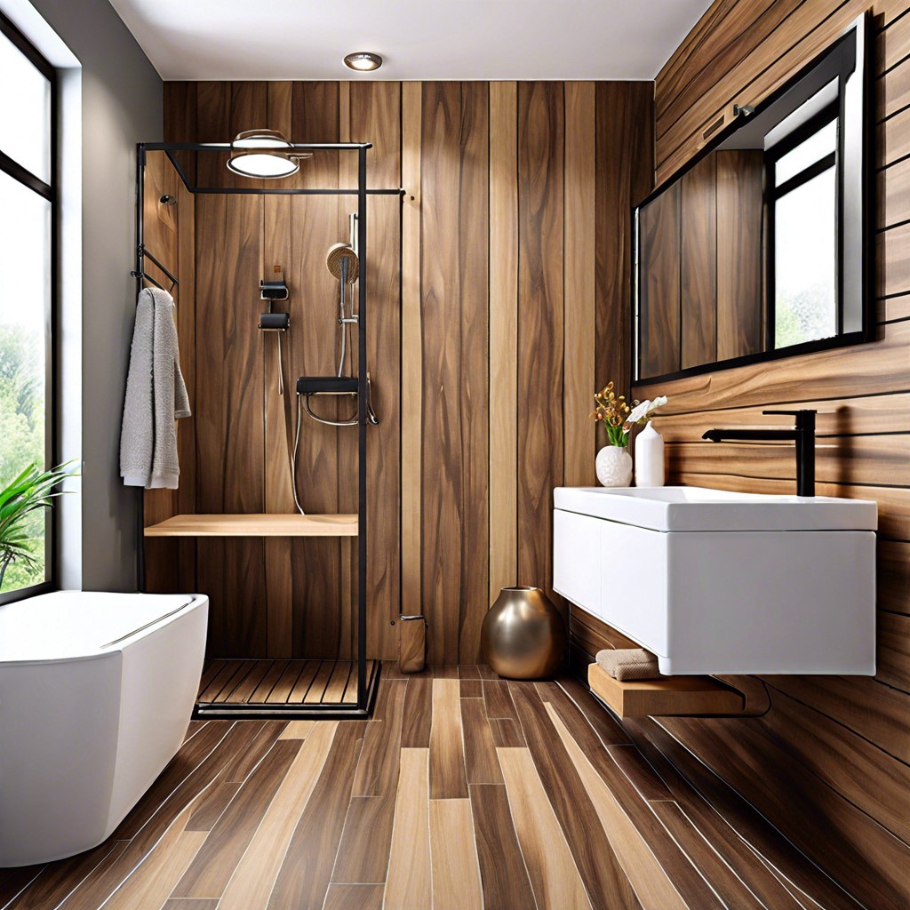 wood grain tiles for a rustic cozy feel