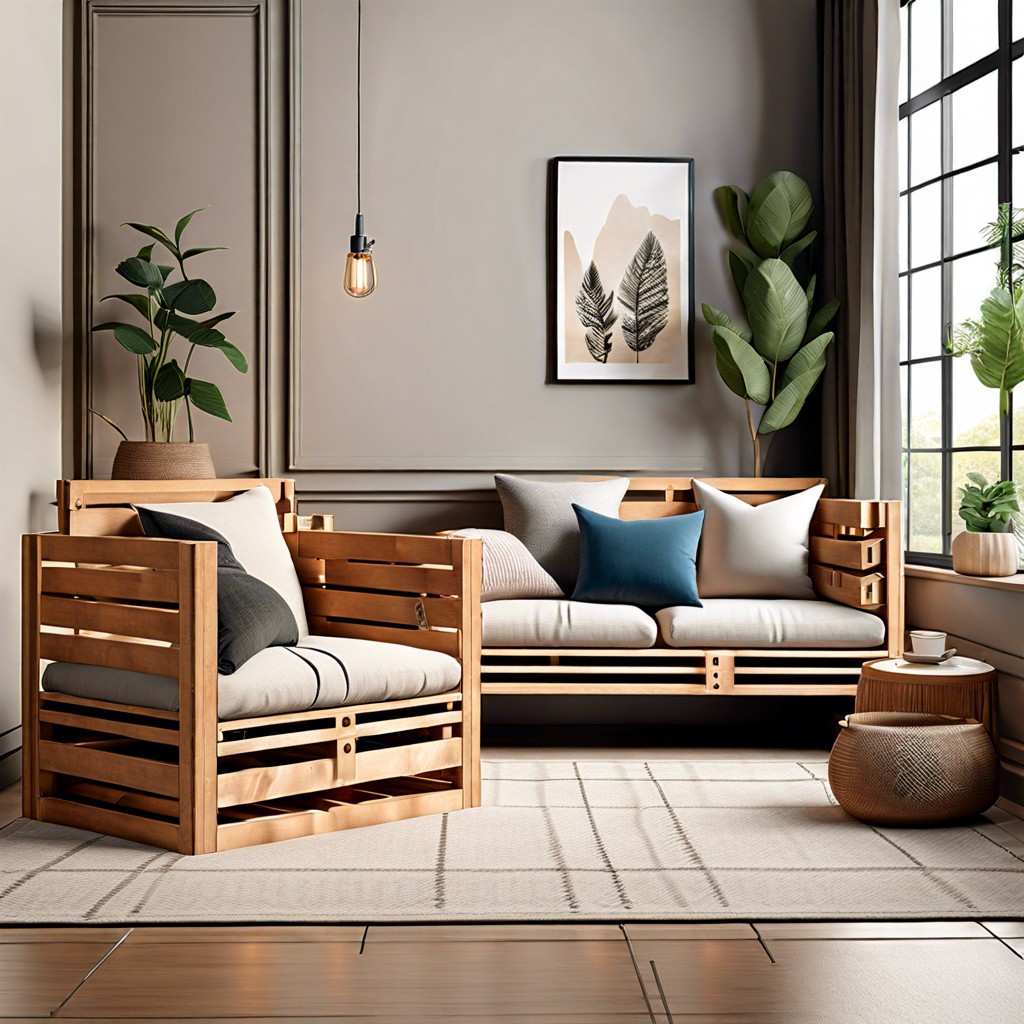 wooden crate seating with cushions