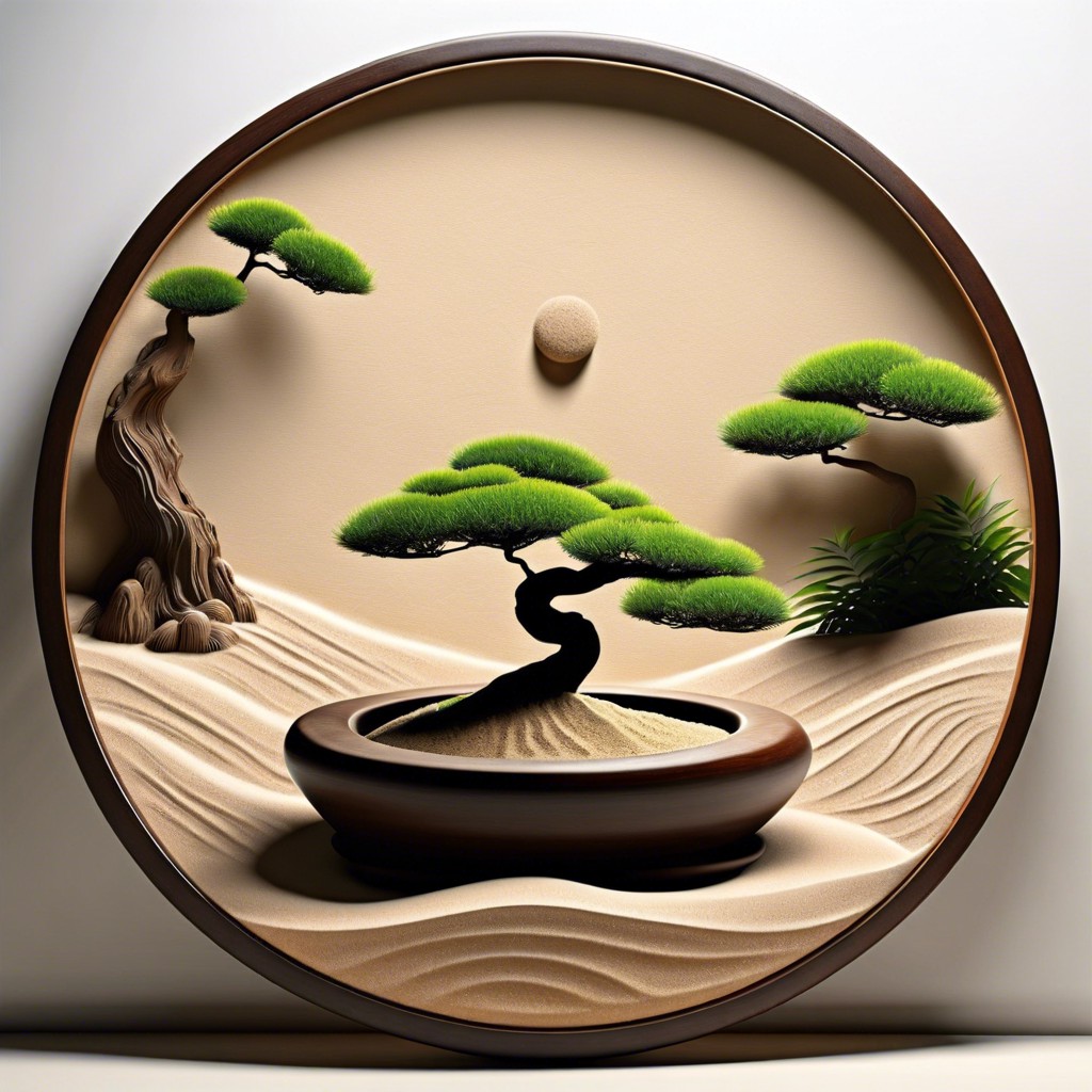 zen garden with circular sand patterns