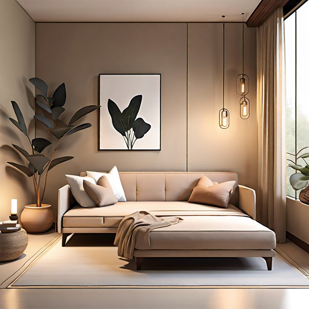 zen sanctuary minimalist decor with neutral colors and soft lighting