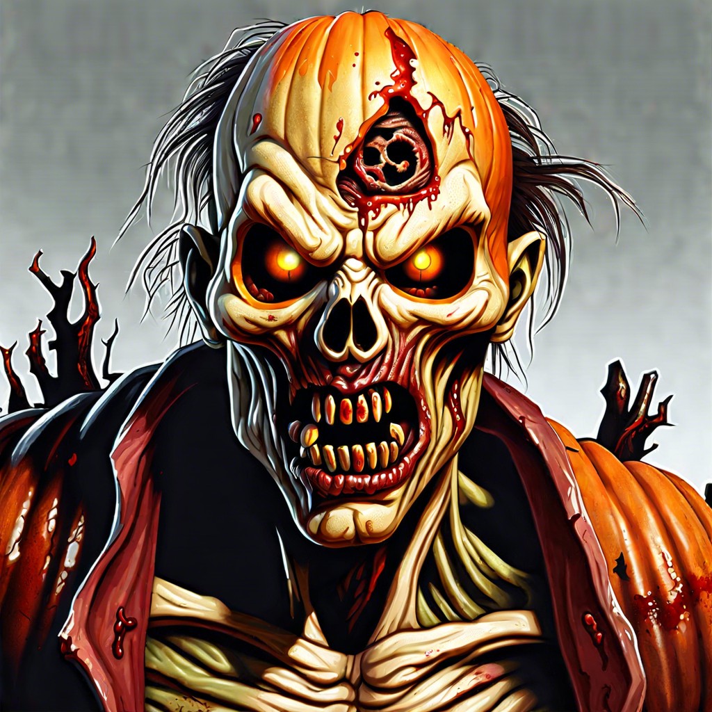 zombie pumpkins paint scary faces and use red for gory details