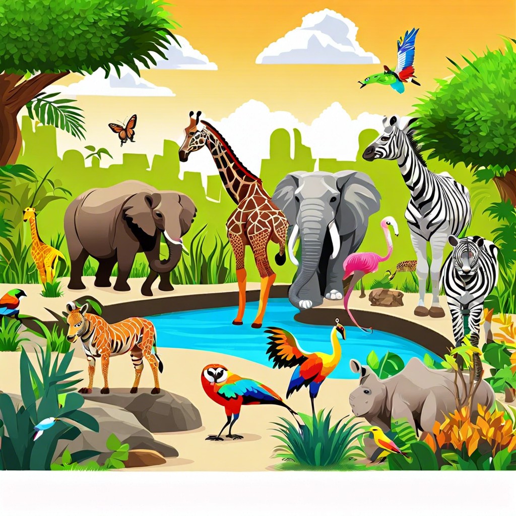 zoo enclosure with various animal habitats