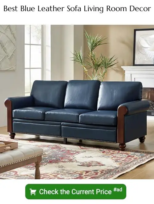 blue leather sofa living room decor