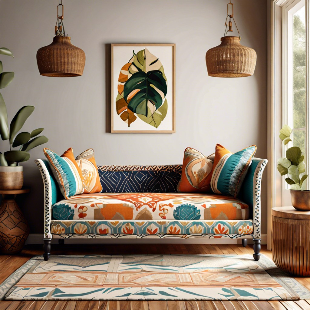 eclectic patterned fabric daybed couch