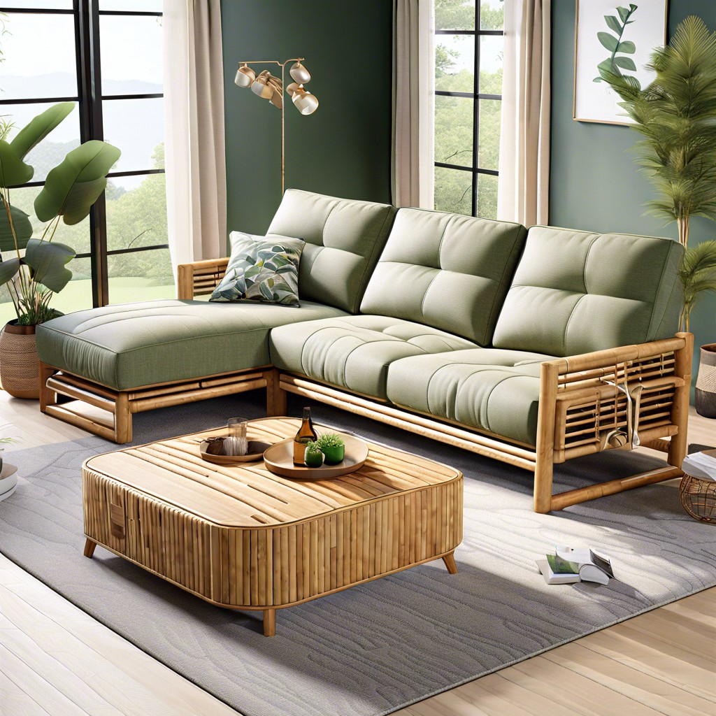 eco friendly sectional with bamboo frame and recliners