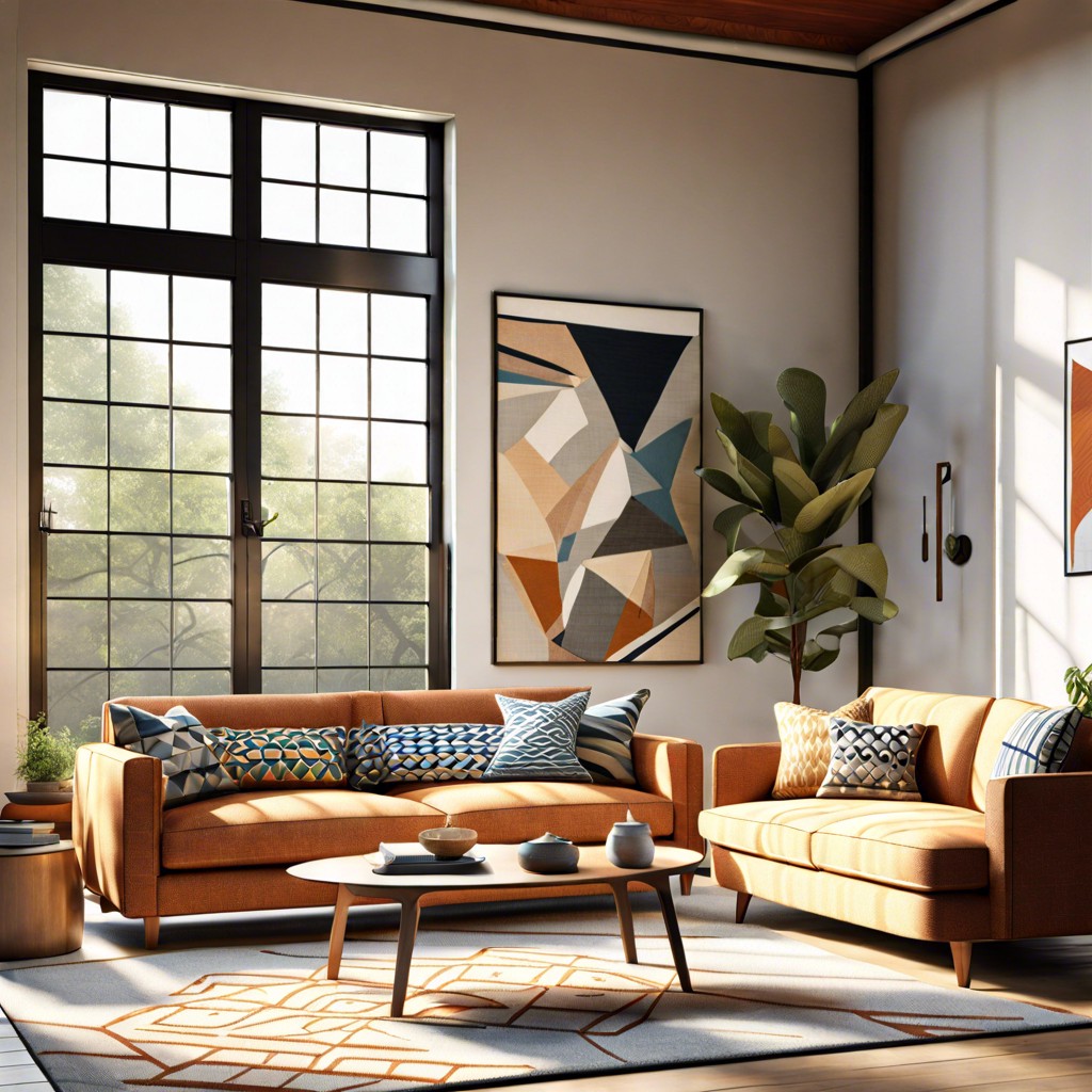 geometric patterned fabric sofa