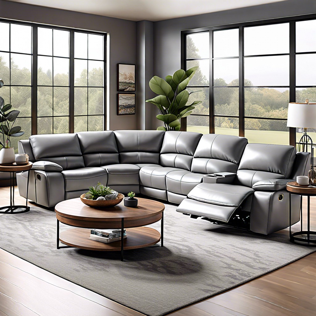 grey leather sectional with reclining seats