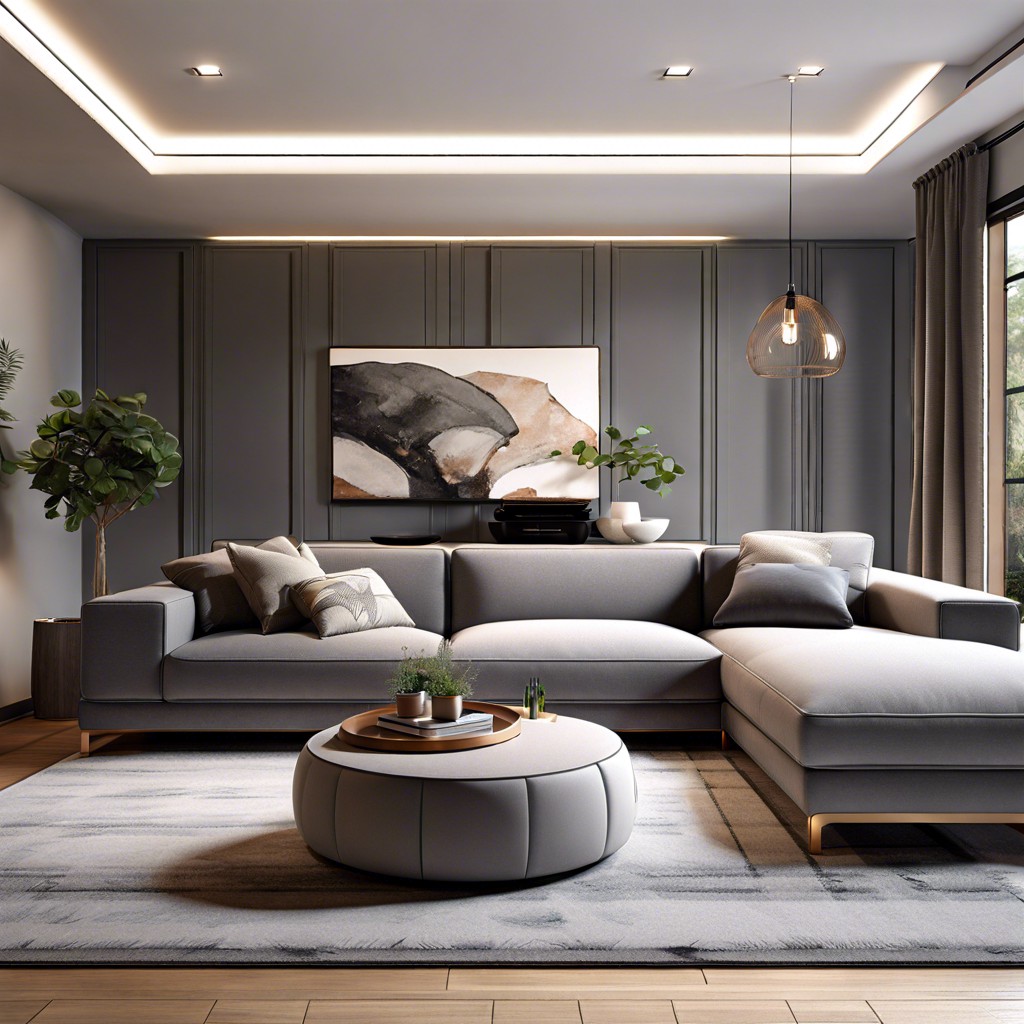 grey sectional with integrated ambient lighting