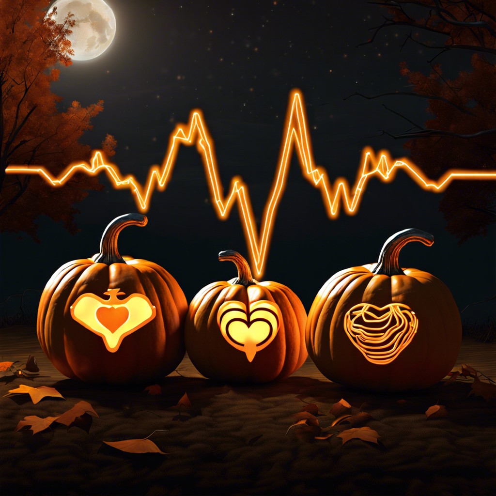 heartbeat line connecting two pumpkins