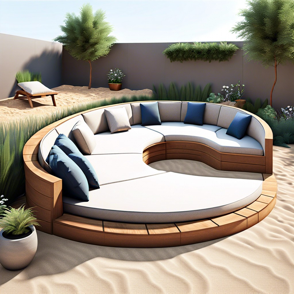 in ground sand pit with seating cushions