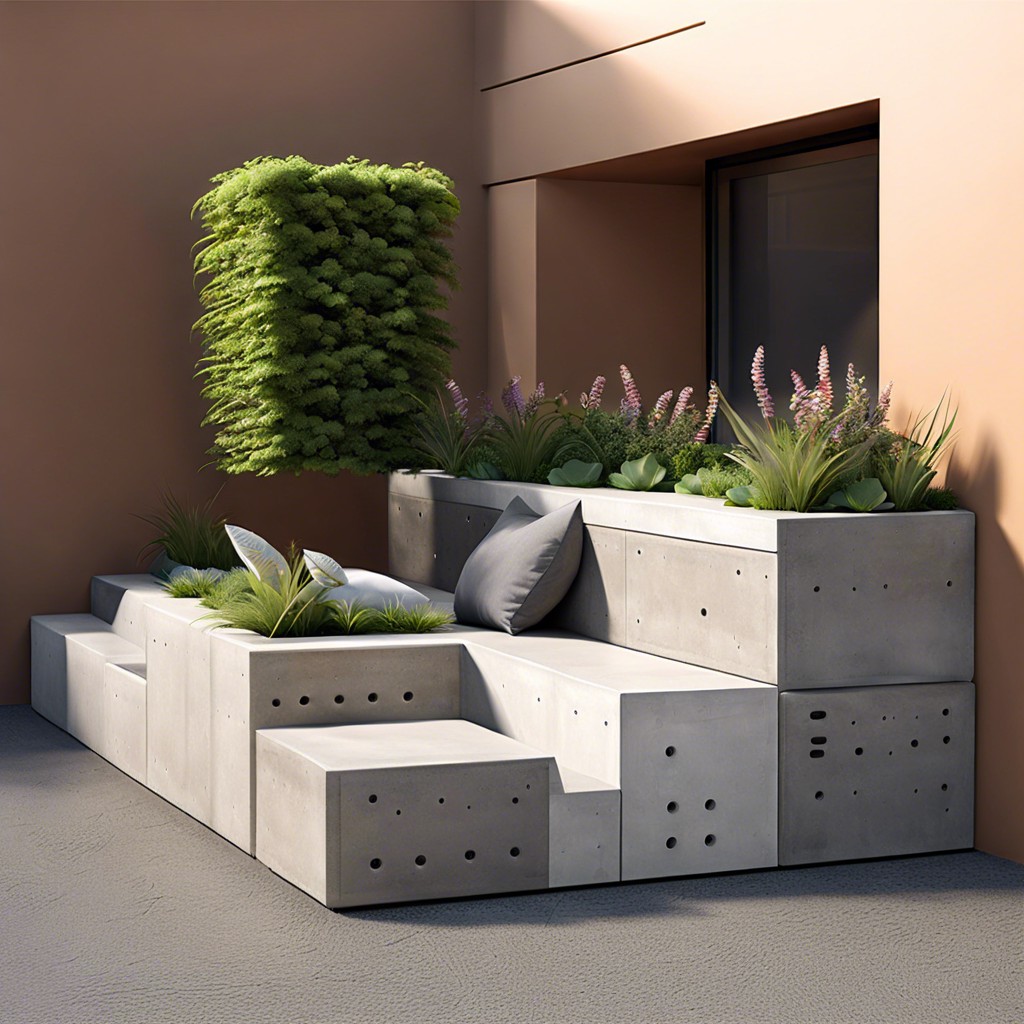 modular concrete seating with built in planters