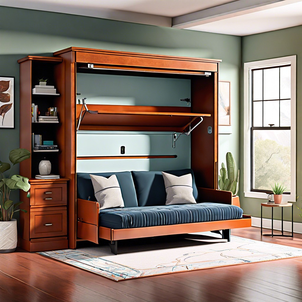 murphy bed with a couch that has built in usb ports