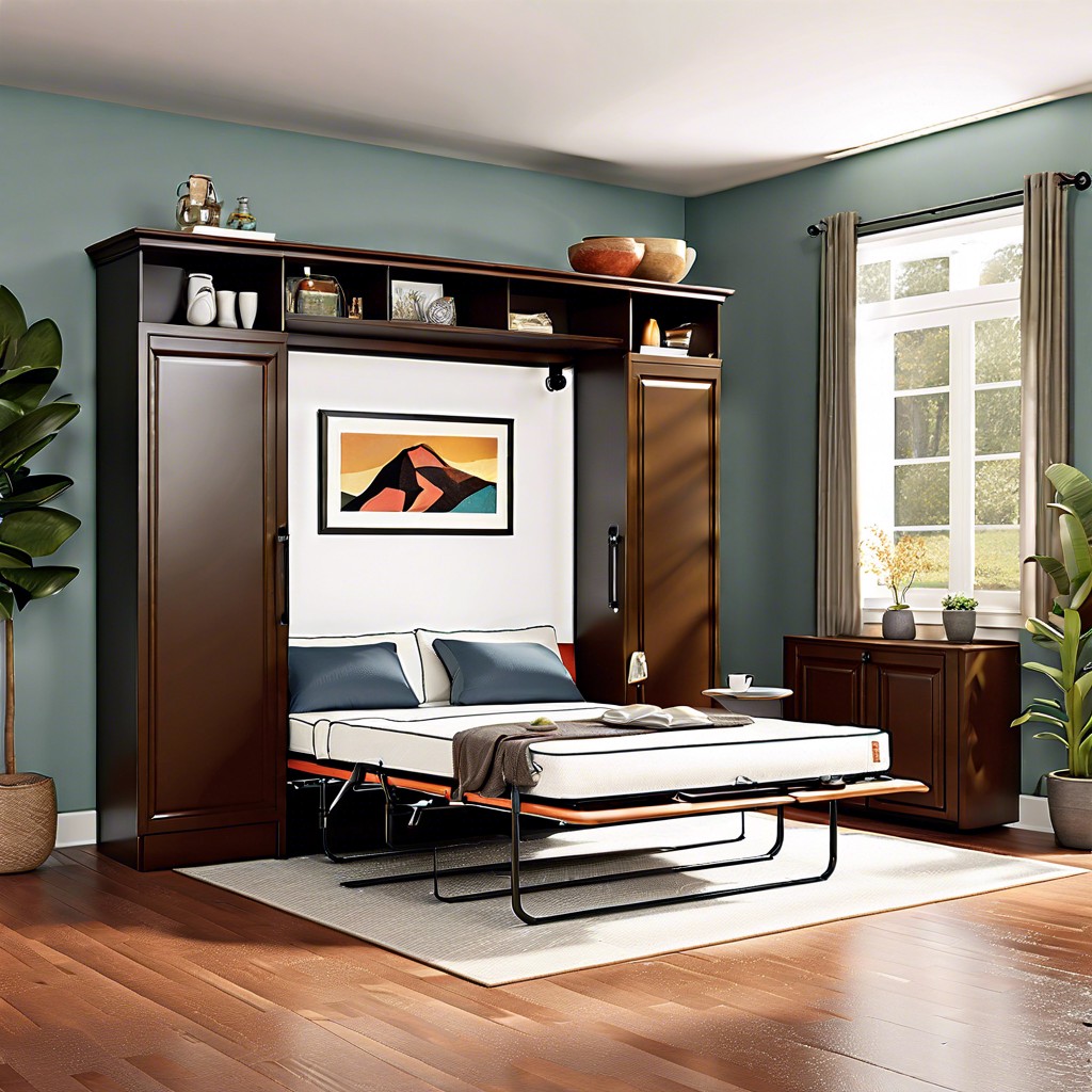murphy bed with integrated coffee table on couch
