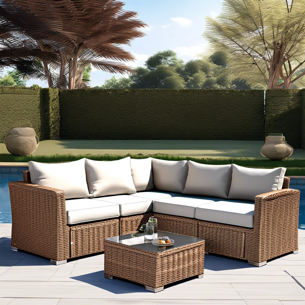 rattan wicker sectional with waterproof cushions