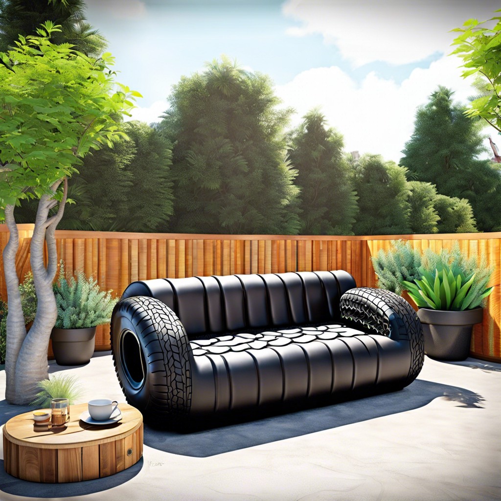 recycled tire couch with padded top
