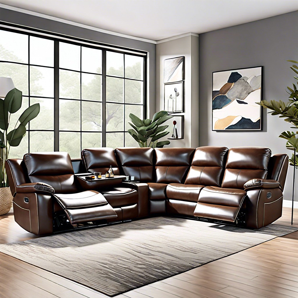 sectional with extendable footrests and cup holders