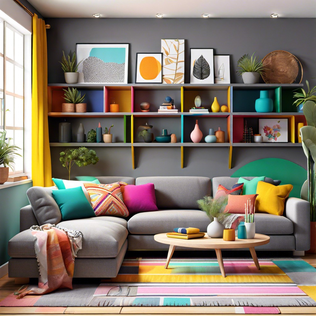 shelving with colorful decor