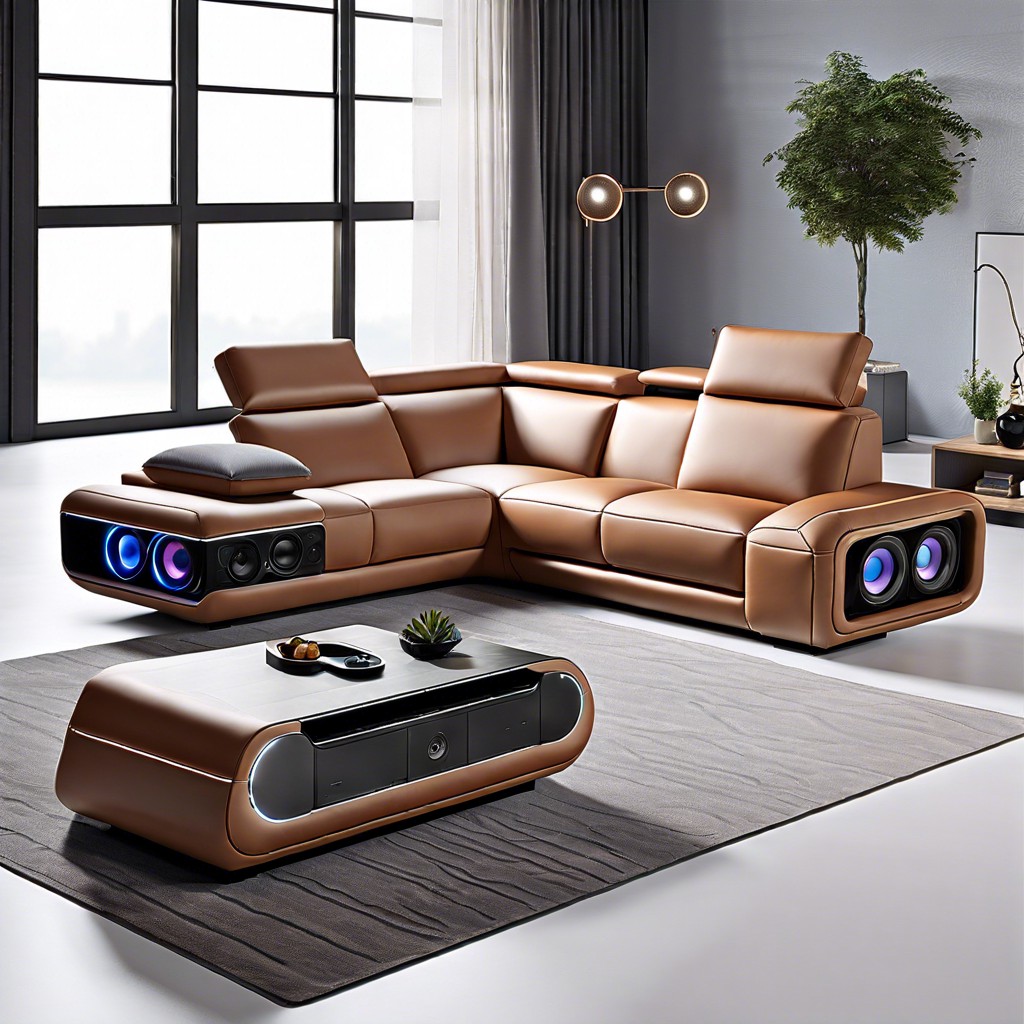 sofa with built in speakers and bluetooth connectivity