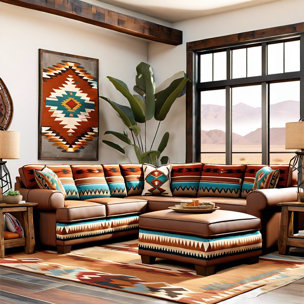 southwestern style sectional with navajo pattern cushions