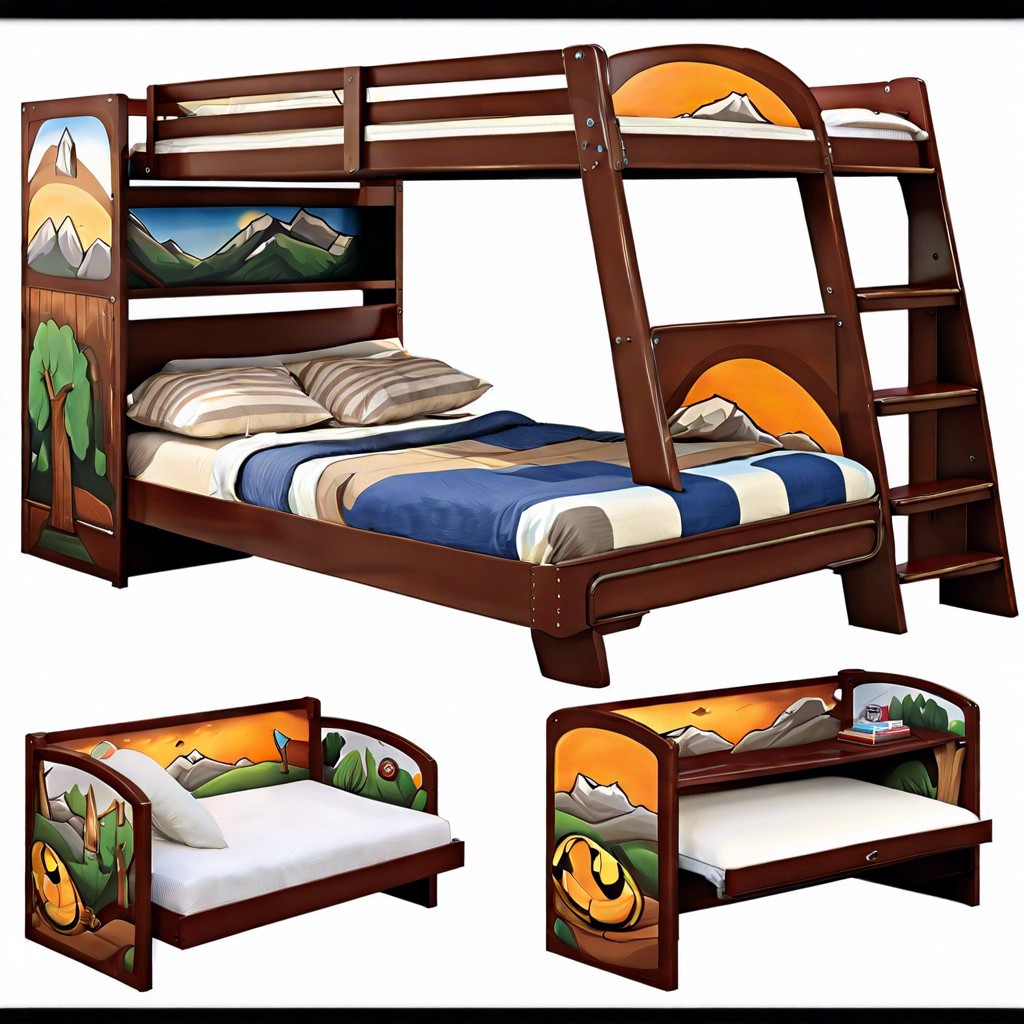 artistic bunk bed couch with mural or themed design