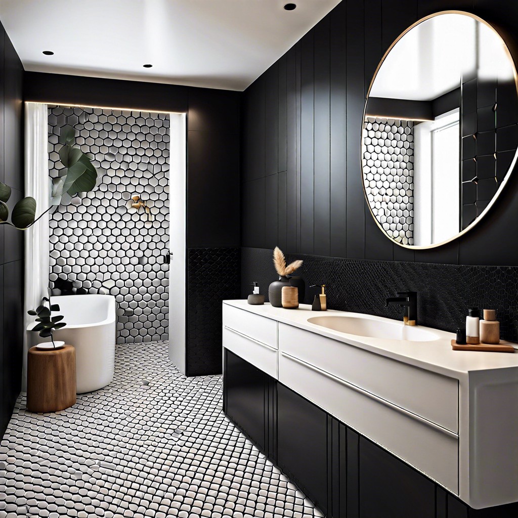 black tiles forming geometric shapes