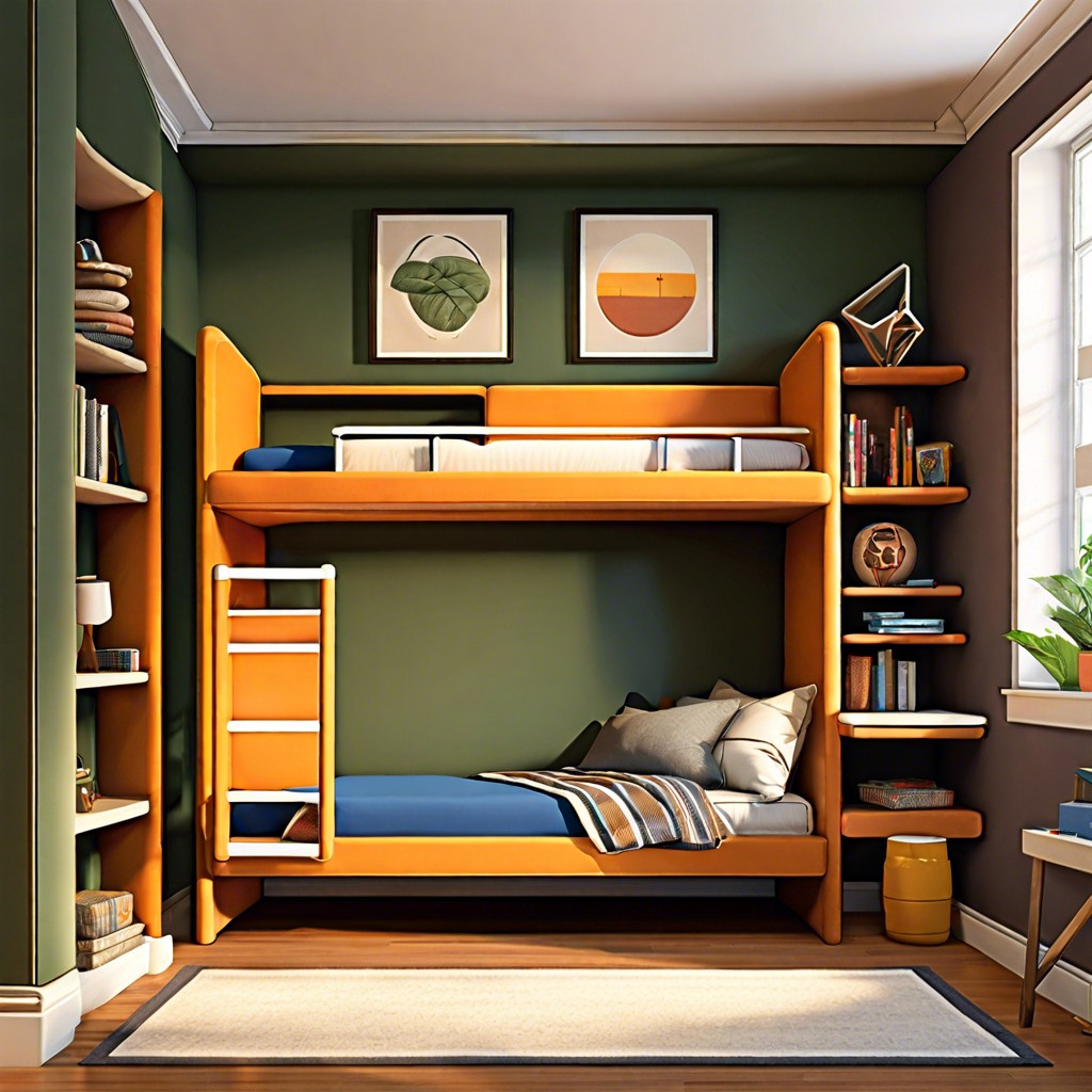 bunk bed couch with integrated bookshelf on one side