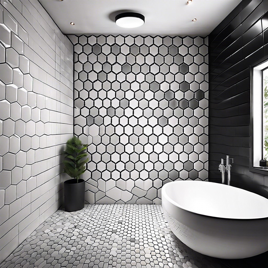 hexagon tiles blending to gradient from black to white